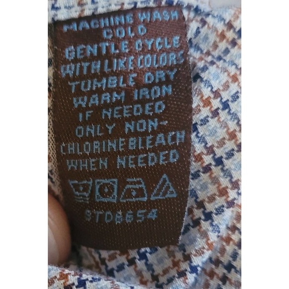 Tattersall London Mens Long Sleeve Dress Shirt Blue Brown 17 34/35 Contrast - Picture 6 of 6